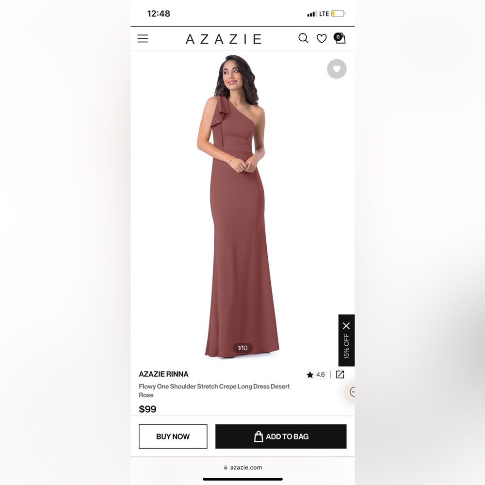 Azazie Rinna - Flowy One Shoulder Stretch Crepe Long Dress. Desert Rose